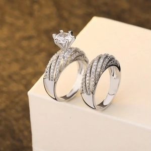2Pc Silver Engagement Style Ring Sz 6